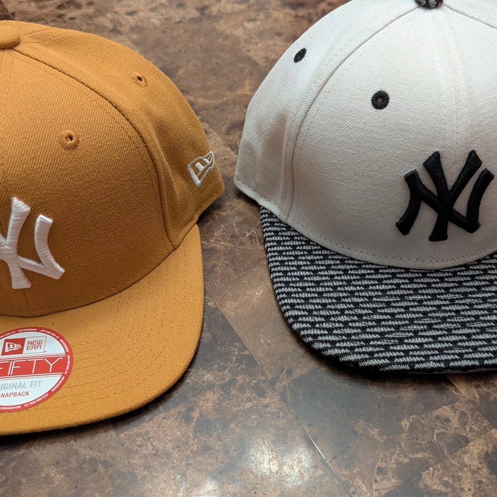 New Era New York Logo Caps - White and Tan